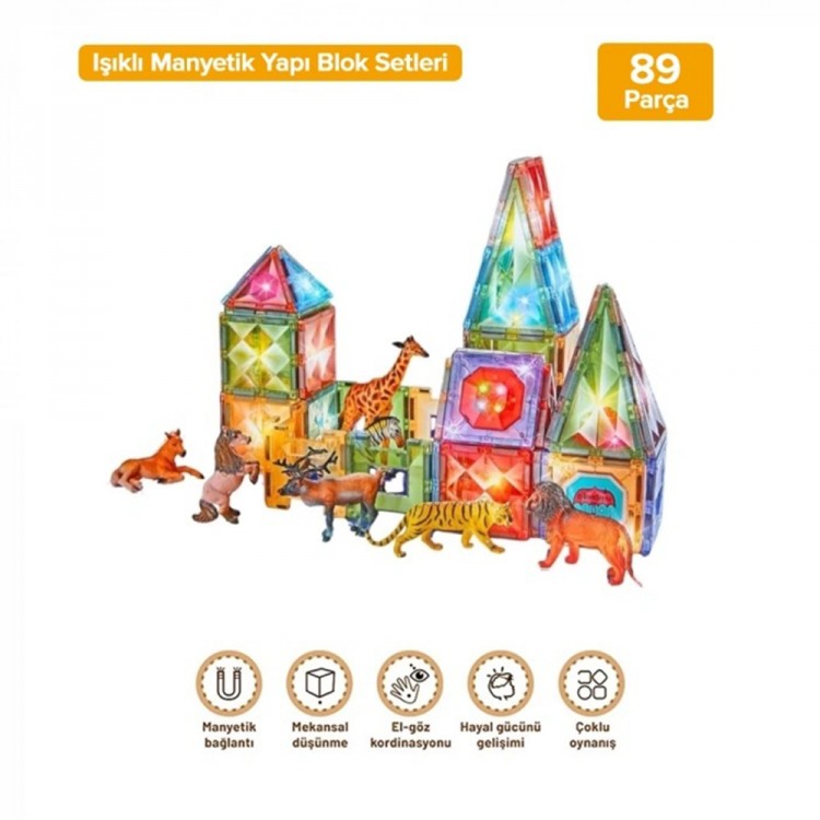 Magnetic Tiles Işıklı Manyetik Yapı Oyunu 89 Parça ışıklı manyetik yapı blokları 89 parça magnetic tiles oyuncak