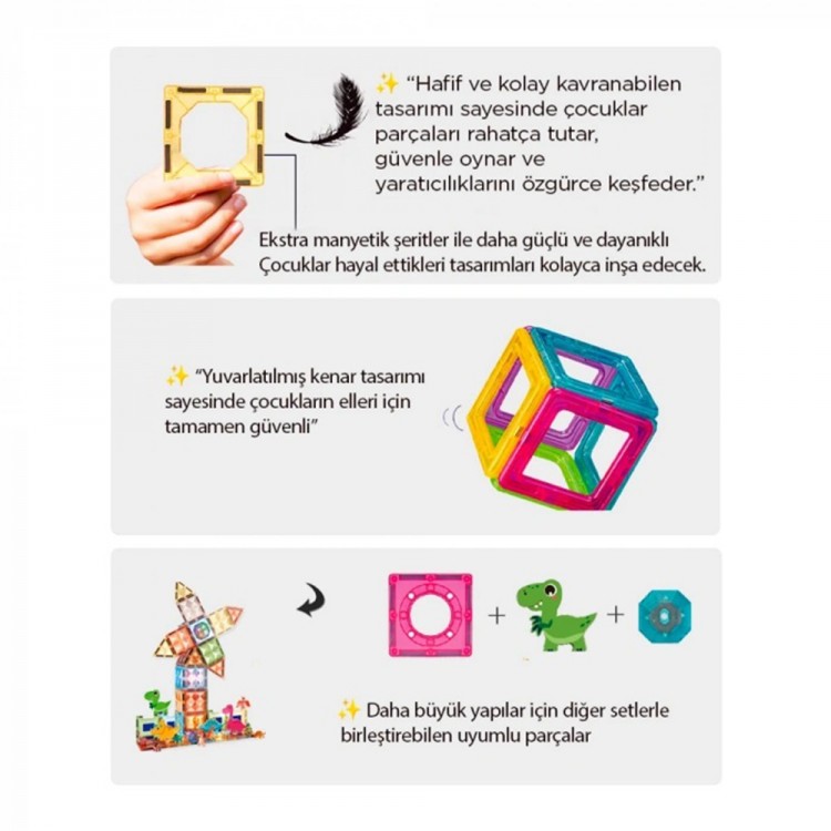 Magnetic Tiles Işıklı Manyetik Yapı Oyunu 89 Parça ışıklı manyetik yapı blokları 89 parça magnetic tiles oyuncak
