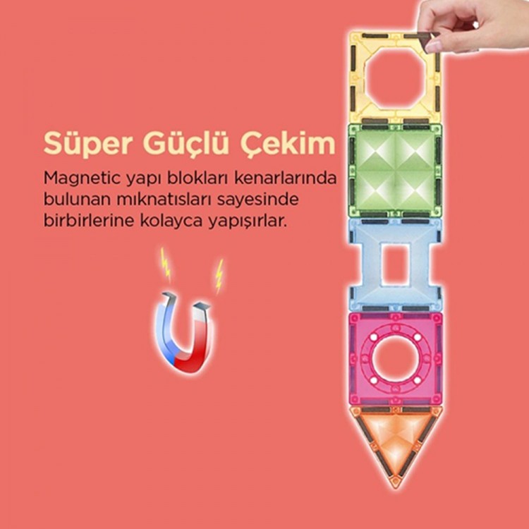 Magnetic Tiles Işıklı Manyetik Yapı Oyunu 89 Parça ışıklı manyetik yapı blokları 89 parça magnetic tiles oyuncak