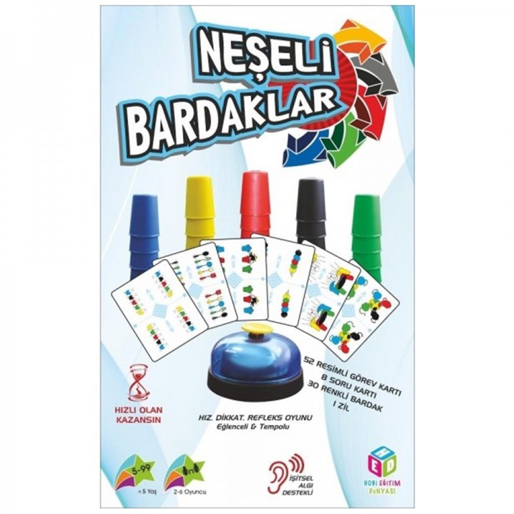 Neşeli Bardaklar – Dikkat ve Refleks Oyunu Neşeli Bardaklar oyun seti – renkli bardaklar ve zil