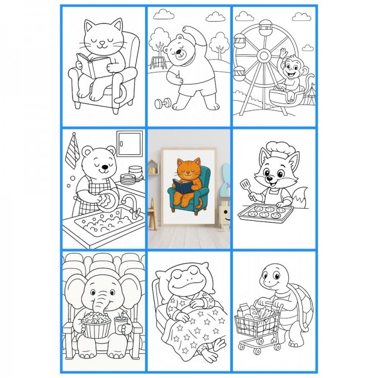 Hayvanların Günlük Halleri PDF Boyama Kitabı – Çocuklar İçin