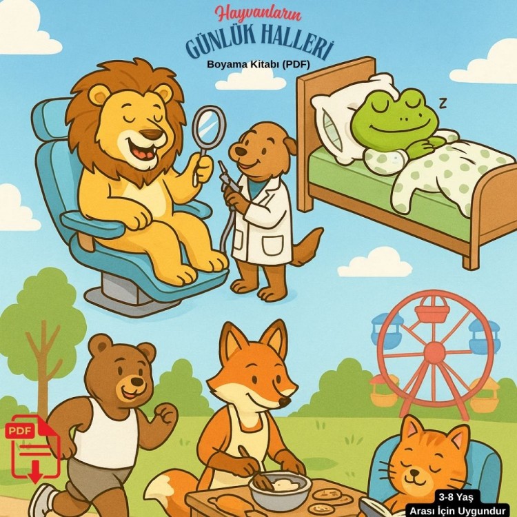 Hayvanların Günlük Halleri PDF Boyama Kitabı – Çocuklar İçin