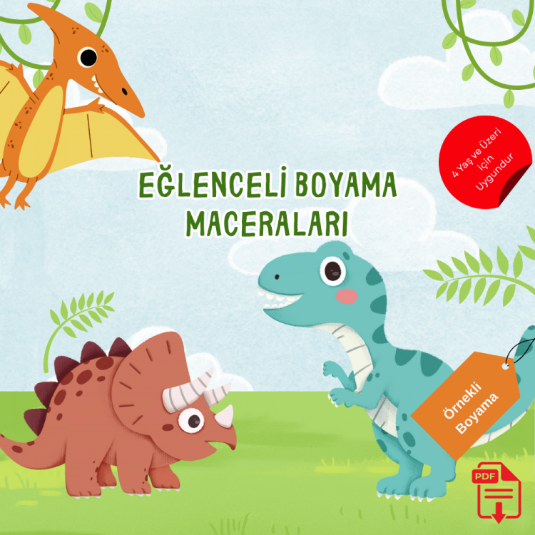 Dijital Dinazor Boyama Kitabı (PDF) – Anında İndirilebilir Örnekli Dinazor Boyama Kitabı - A4 PDF Dijital Ürün