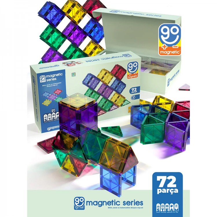 Go Toys Magna-Tiles 72 parça manyetik yapı blokları mıknatıslı eğitici oyuncak