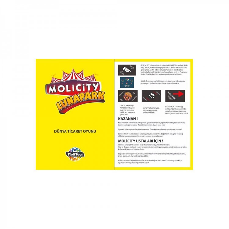 Moli Toys Molicity Lunapark Oyunu – Eğitici Strateji Oyunu Molicity Lunapark oyunu kutu içeriği ve oyun tahtası görünümü