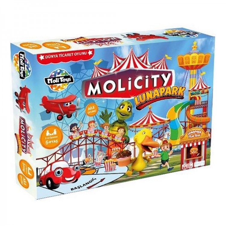 Moli Toys Molicity Lunapark Oyunu – Eğitici Strateji Oyunu Molicity Lunapark oyunu kutu içeriği ve oyun tahtası görünümü