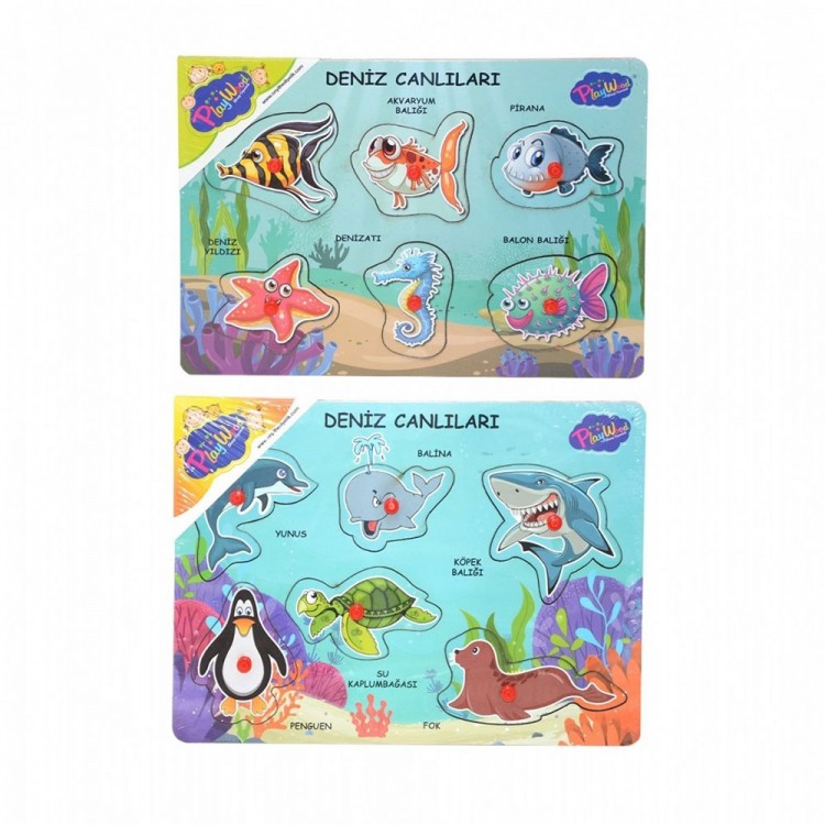 PlayWood Ahşap Tutmalı Deniz Canlıları Puzzle – Eğitici Ahşap Oyuncak PlayWood Ahşap Tutmalı Deniz Canlıları Puzzle