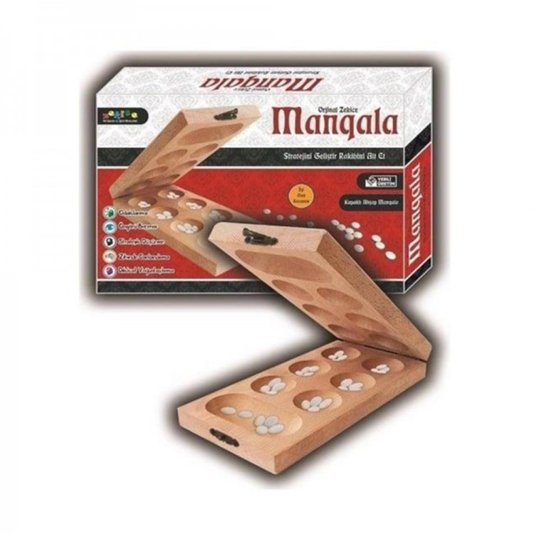 Zekice Kapaklı Ahşap Mangala oyunu kutulu ve açık hali